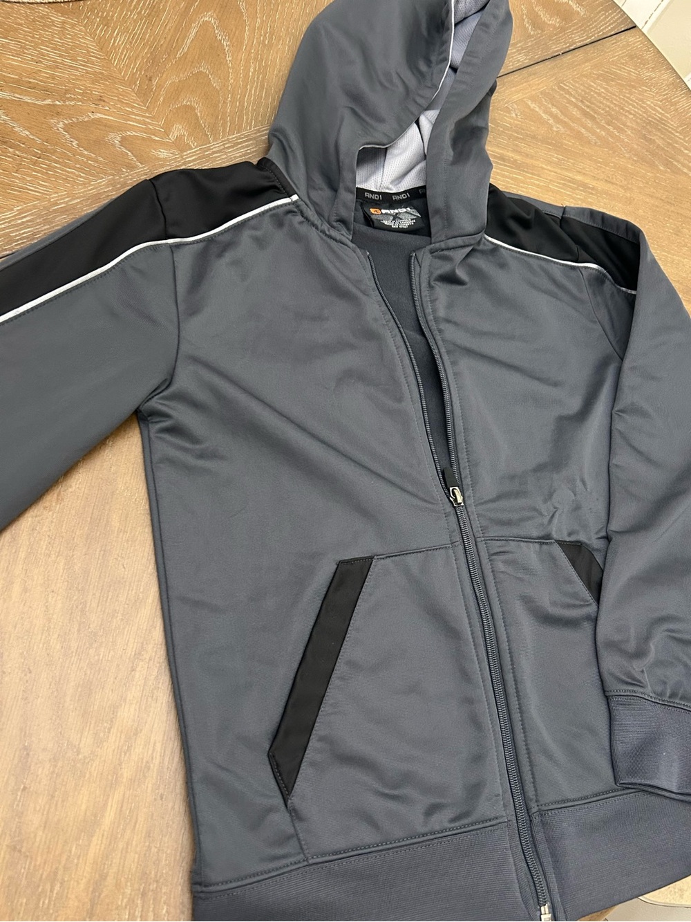 AND1 Youth Full Zip Performance Hoodie Gray/Black Size Large (10/12) NWOT